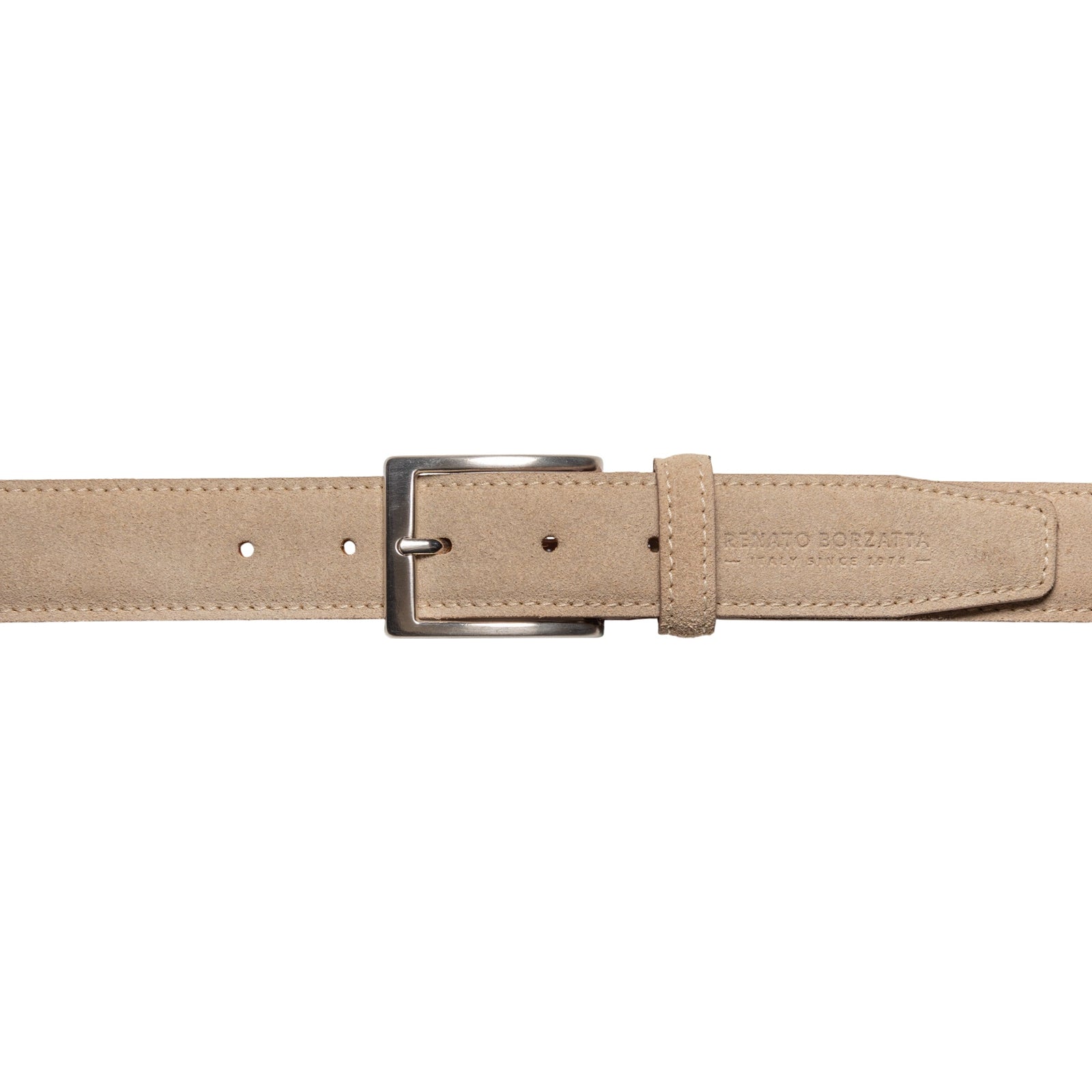 RB4029DF | Cintura Uomo Made in Italy in Vera Pelle Scamosciata. Fibbia in finitura Argento Satinato. Colore Cappuccino. Dimensioni: cm 125 x 3,5 x 0,5 (giro vita cm 110)-1