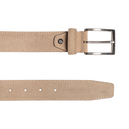Load image into Gallery viewer, RB4029DF | Cintura Uomo Made in Italy in Vera Pelle Scamosciata. Fibbia in finitura Argento Satinato. Colore Cappuccino. Dimensioni: cm 125 x 3,5 x 0,5 (giro vita cm 110)-2
