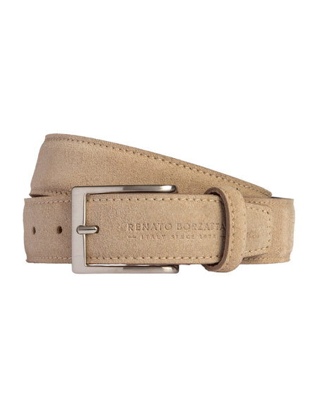 RB4029DF | Cintura Uomo Made in Italy in Vera Pelle Scamosciata. Fibbia in finitura Argento Satinato. Colore Cappuccino. Dimensioni: cm 125 x 3,5 x 0,5 (giro vita cm 110)-0