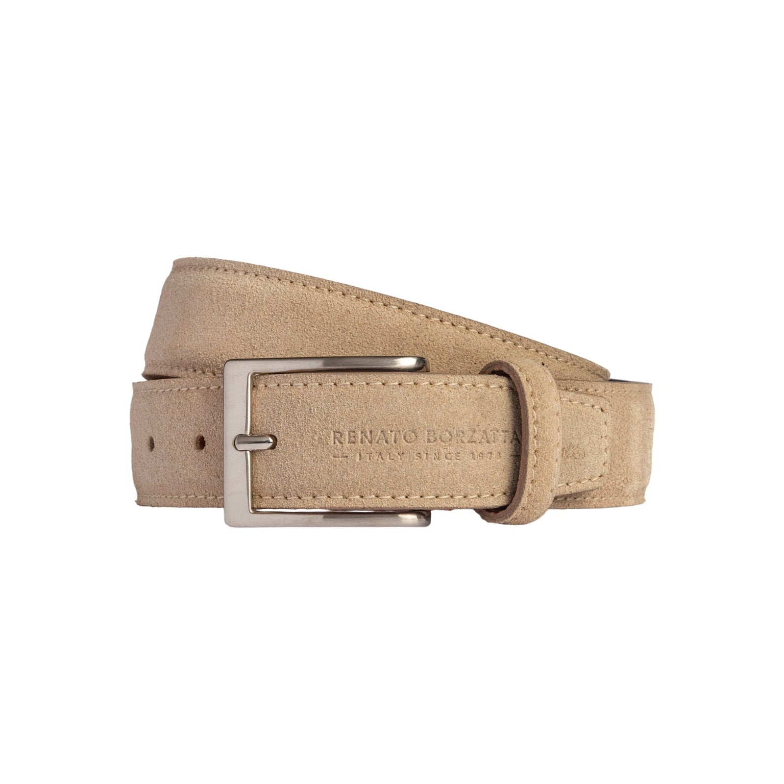 RB4029DF | Cintura Uomo Made in Italy in Vera Pelle Scamosciata. Fibbia in finitura Argento Satinato. Colore Cappuccino. Dimensioni: cm 125 x 3,5 x 0,5 (giro vita cm 110)-0