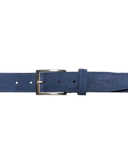 RB4029D | Cintura Uomo Made in Italy in Vera Pelle Scamosciata. Fibbia in finitura Argento Satinato. Colore Blu. Dimensioni: cm 125 x 3,5 x 0,5 (giro vita cm 110)-1