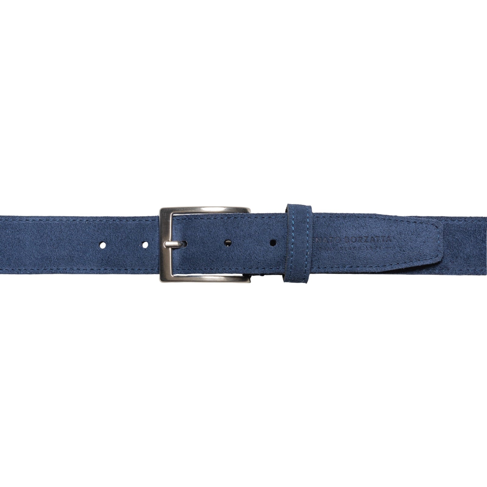 RB4029D | Cintura Uomo Made in Italy in Vera Pelle Scamosciata. Fibbia in finitura Argento Satinato. Colore Blu. Dimensioni: cm 125 x 3,5 x 0,5 (giro vita cm 110)-1