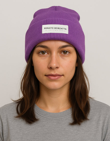 RB5001Y  | Berretto in Maglia a doppio strato MONVISO Misto Lana Made in Italy. Colore Viola - Taglia Unica-1