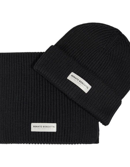 RB5004A  | Set Sciarpa e Berretto in Maglia CERVINO Misto Lana Made in Italy. Colore Nero - Taglia Unica-0