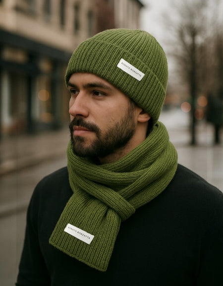 RB5004E  | Set Sciarpa e Berretto in Maglia CERVINO Misto Lana Made in Italy. Colore Verde - Taglia Unica-1