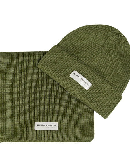 RB5004E  | Set Sciarpa e Berretto in Maglia CERVINO Misto Lana Made in Italy. Colore Verde - Taglia Unica-0