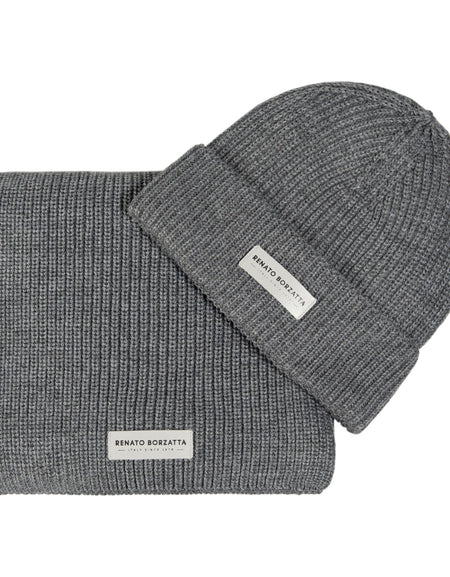 RB5004F  | Set Sciarpa e Berretto in Maglia CERVINO Misto Lana Made in Italy. Colore Grigio Melange - Taglia Unica-0
