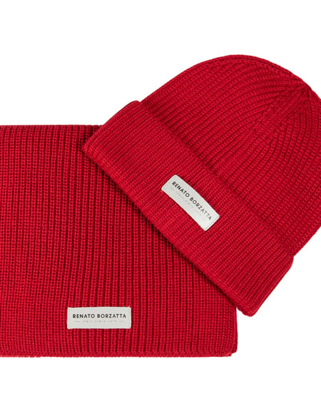 RB5004V  | Set Sciarpa e Berretto in Maglia CERVINO Misto Lana Made in Italy. Colore Rosso - Taglia Unica-0