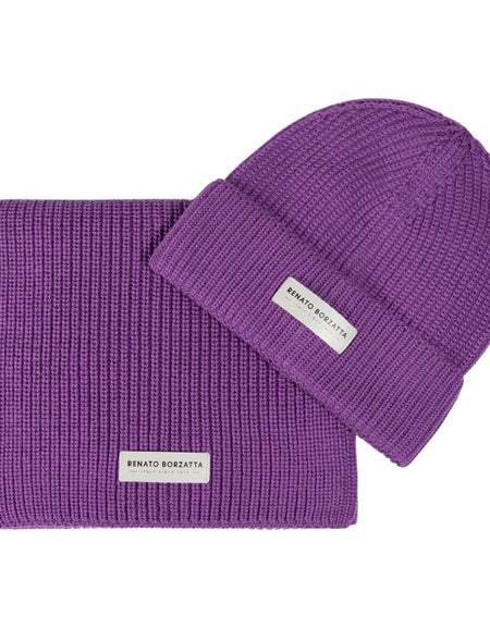 RB5004Y  | Set Sciarpa e Berretto in Maglia CERVINO Misto Lana Made in Italy. Colore Viola - Taglia Unica-0