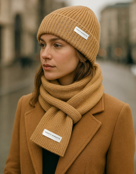 RB5004Z  | Set Sciarpa e Berretto in Maglia CERVINO Misto Lana Made in Italy. Colore Cammello - Taglia Unica-1
