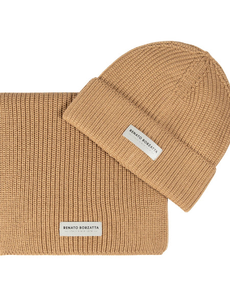 RB5004Z  | Set Sciarpa e Berretto in Maglia CERVINO Misto Lana Made in Italy. Colore Cammello - Taglia Unica-0