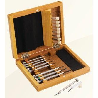 Scatola in legno con 9 giraviti - Wooden box with 9 screwdrivers-0