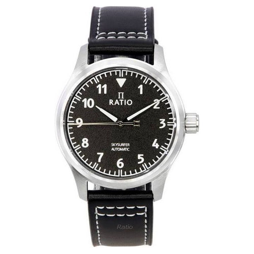 Load image into Gallery viewer, Ratio Skysurfer Pilot Black Textured Dial Leather Automatic Men&#39;s Watch - RTS303
