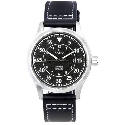 Load image into Gallery viewer, Ratio Skysurfer Pilot Black Textured Dial Leather Automatic Men&#39;s Watch
