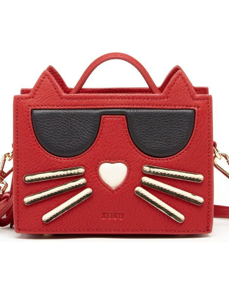 SUSU Leather Cat Bag Red Crossbody