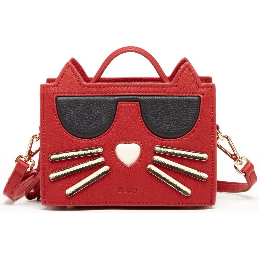 SUSU Leather Cat Bag Red Crossbody