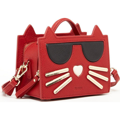 Load image into Gallery viewer, SUSU Leather Cat Bag Red Crossbody
