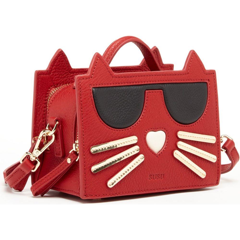 SUSU Leather Cat Bag Red Crossbody