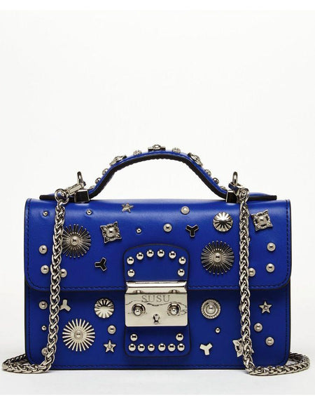 SUSU The Hollywood Studded Leather Crossbody Bag Cobalt Blue
