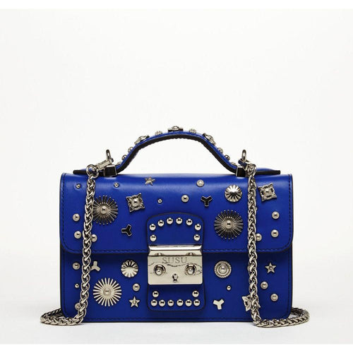 Load image into Gallery viewer, SUSU The Hollywood Studded Leather Crossbody Bag Cobalt Blue
