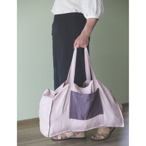 Load image into Gallery viewer, Pale Pink linen beach bag with two tones
