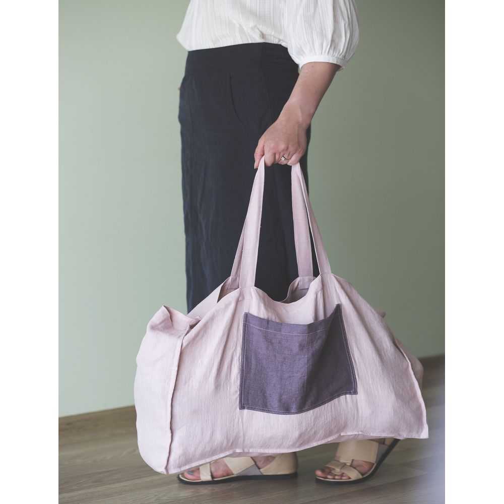 Pale Pink linen beach bag with two tones