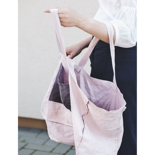 Load image into Gallery viewer, Pale Pink linen beach bag with two tones
