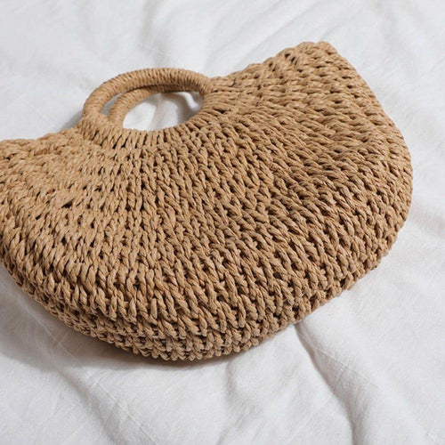 Load image into Gallery viewer, Designer Handbag: Summer Top Handle Semi Circle Straw Bag
