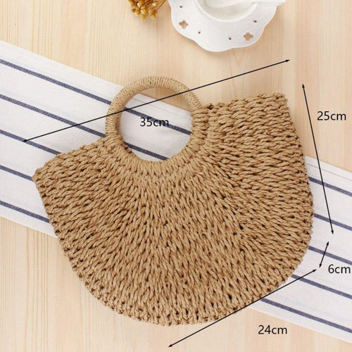 Load image into Gallery viewer, Designer Handbag: Summer Top Handle Semi Circle Straw Bag
