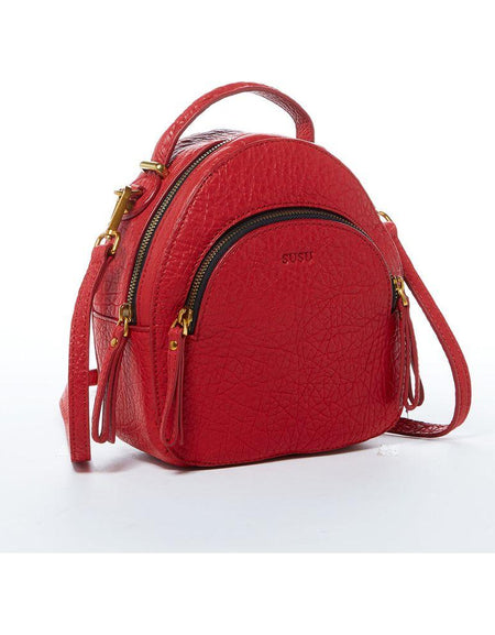 Amanda Red Convertible Leather Backpack Purse