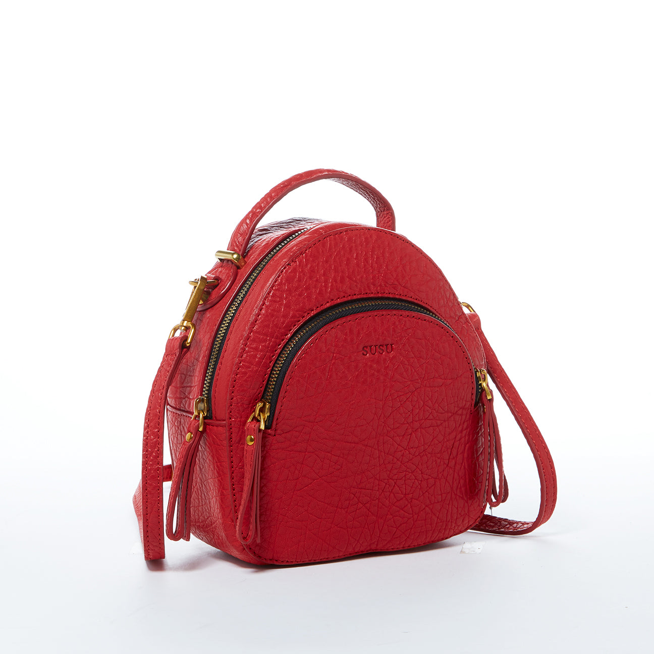 Amanda Red Convertible Leather Backpack Purse