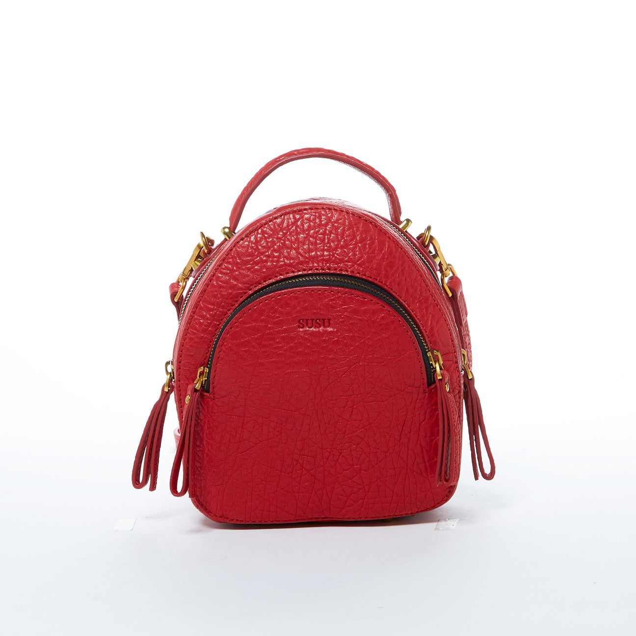 Amanda Red Convertible Leather Backpack Purse