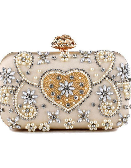 Satin Vintage Women Evening Bags Metal Flower Luxury Diamonds Clutch