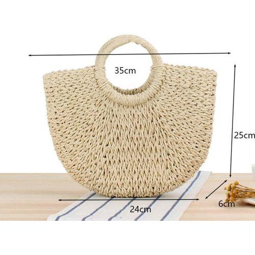 Designer Handbag: Summer Top Handle Semi Circle Straw Bag