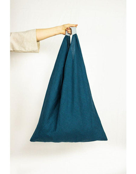 Dark Sea Blue linen triangle bag