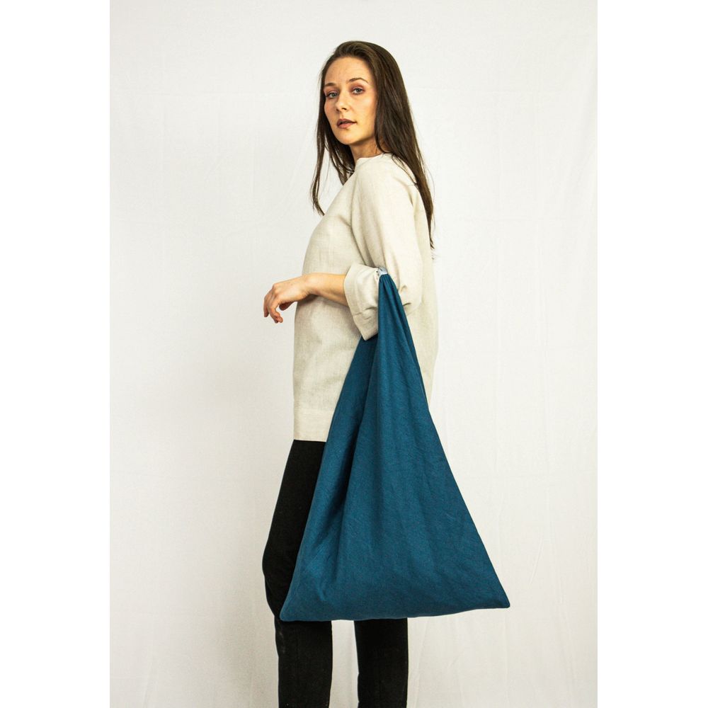 Dark Sea Blue linen triangle bag