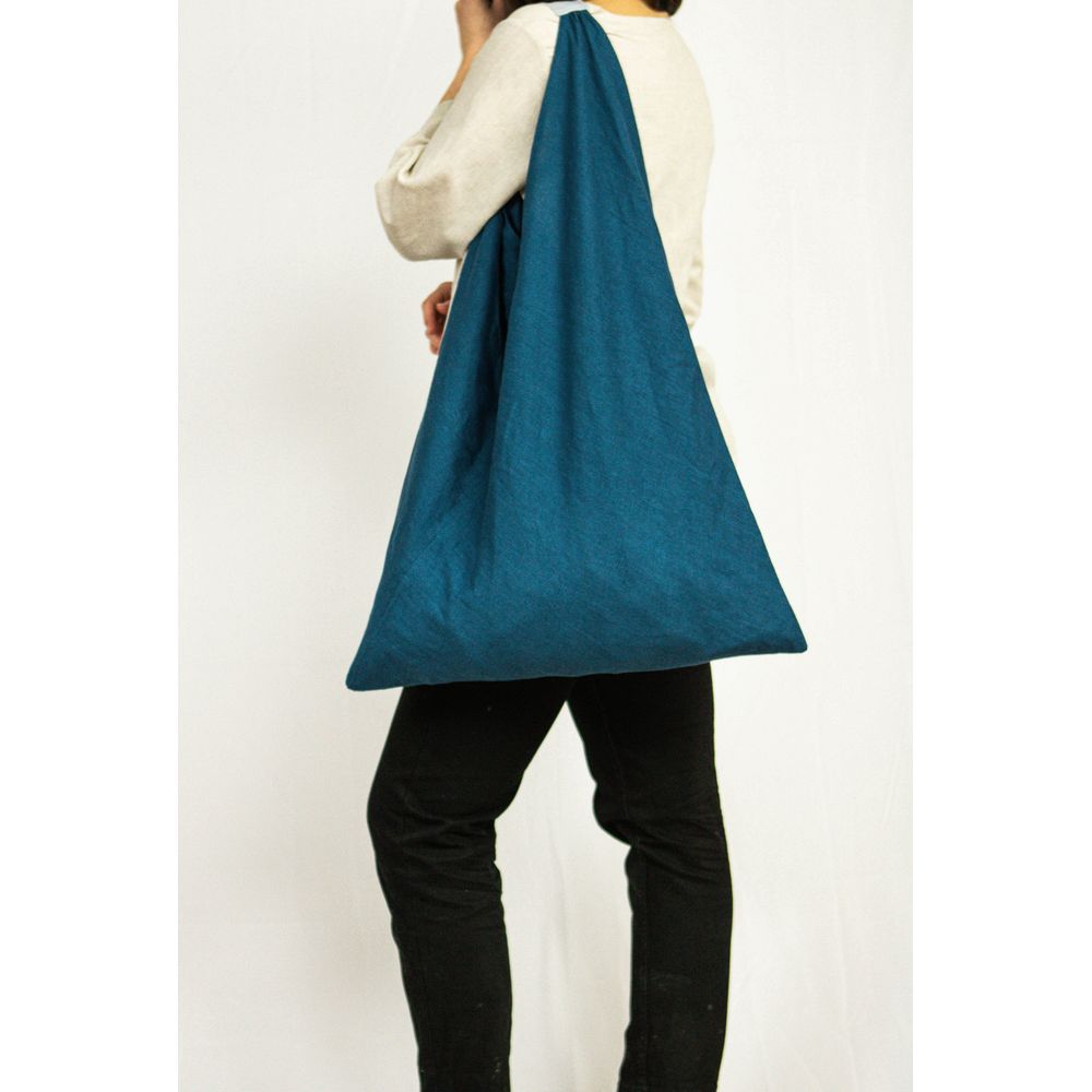 Dark Sea Blue linen triangle bag