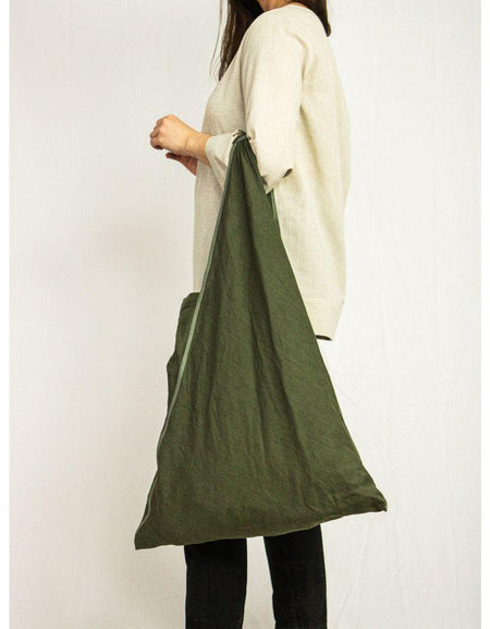 Moss Green linen triangle bag