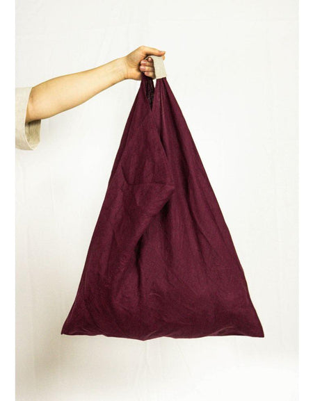 Dark Plum linen origami tote bag