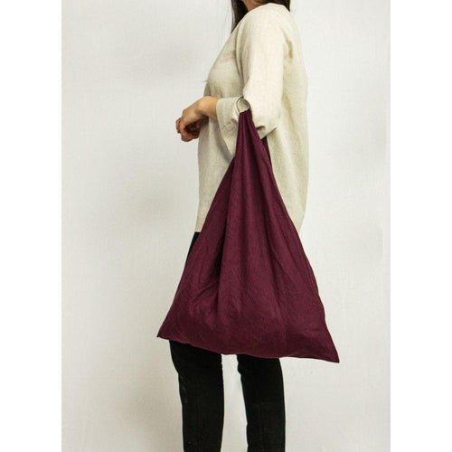 Load image into Gallery viewer, Dark Plum linen origami tote bag
