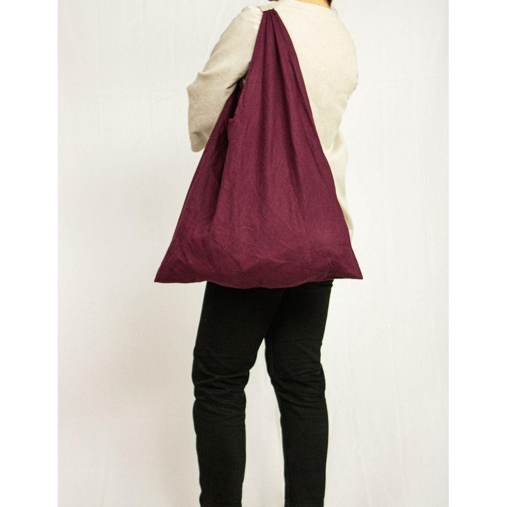 Dark Plum linen origami tote bag