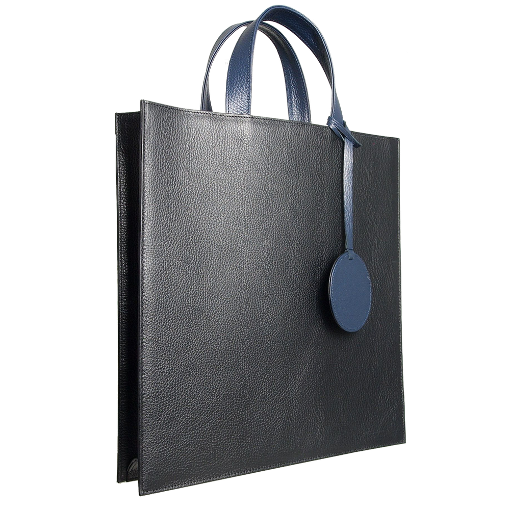 Pebbled Leather Briefcase Tote Bag Black