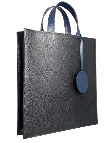 Pebbled Leather Briefcase Tote Bag Black