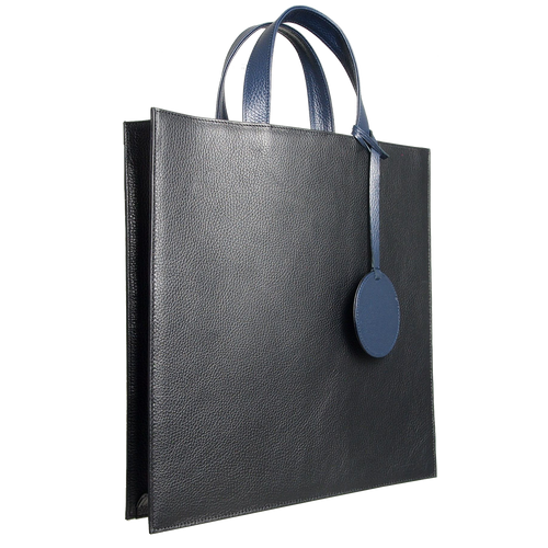 Load image into Gallery viewer, Pebbled Leather Briefcase Tote Bag Black
