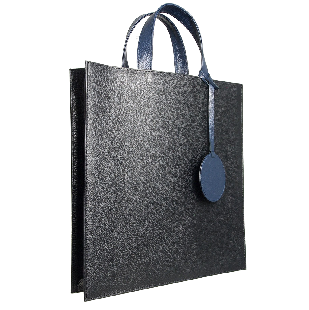 Pebbled Leather Briefcase Tote Bag Black