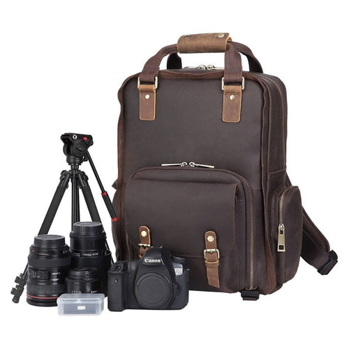 Load image into Gallery viewer, The Gaetano | Large Leather Backpack Camera Bag with Tripod Holder
