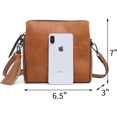 Load image into Gallery viewer, Vegan Elegance Triple Compartment Crossbody Bag in Tan
