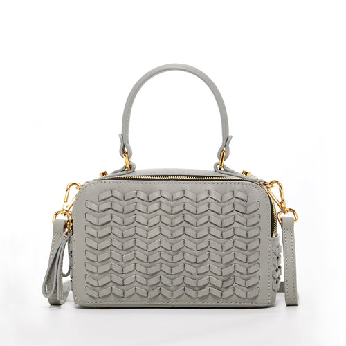 Load image into Gallery viewer, Kayla Light Gray Weave Leather Crossbody Purse
