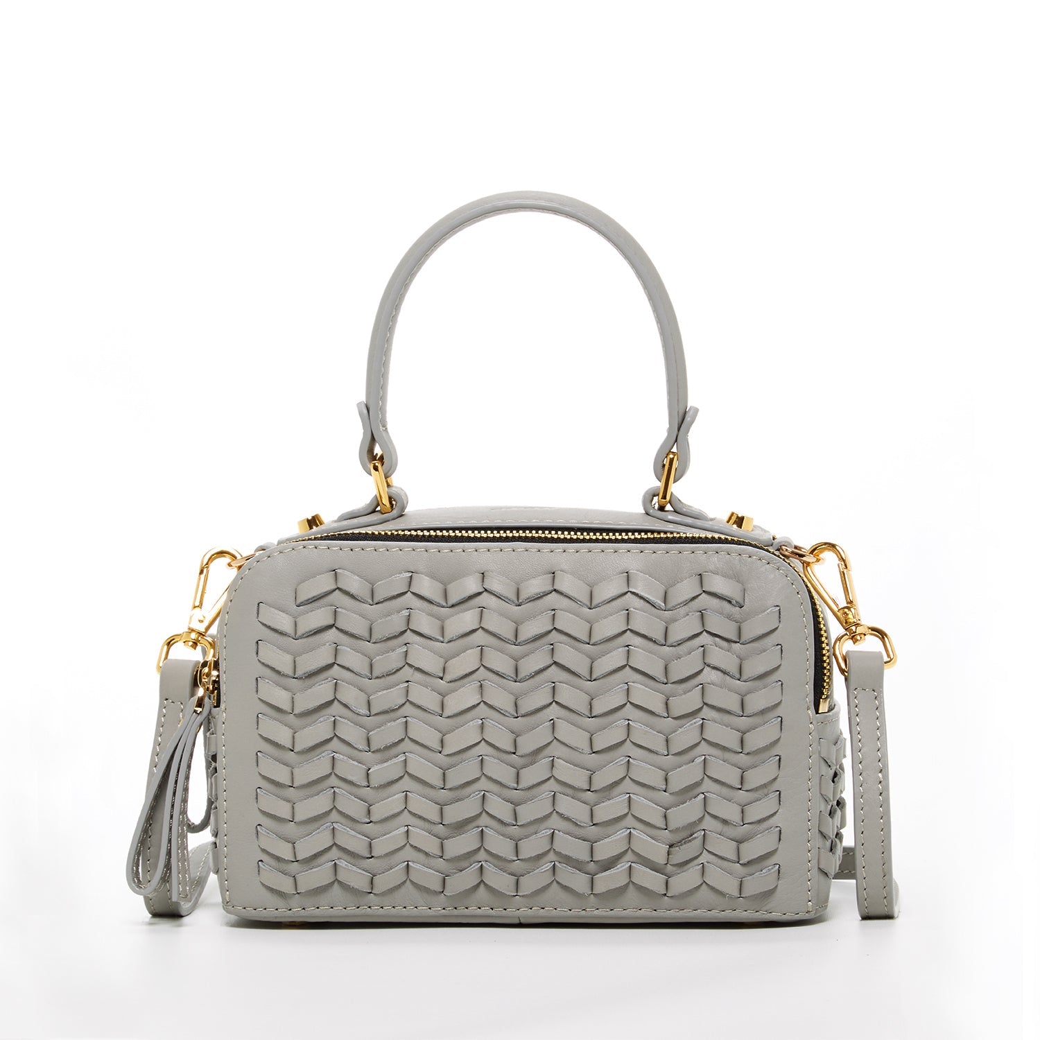 Kayla Light Gray Weave Leather Crossbody Purse