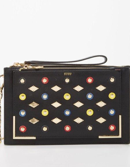 The Stylish Austin Black Studded Crossbody Clutch